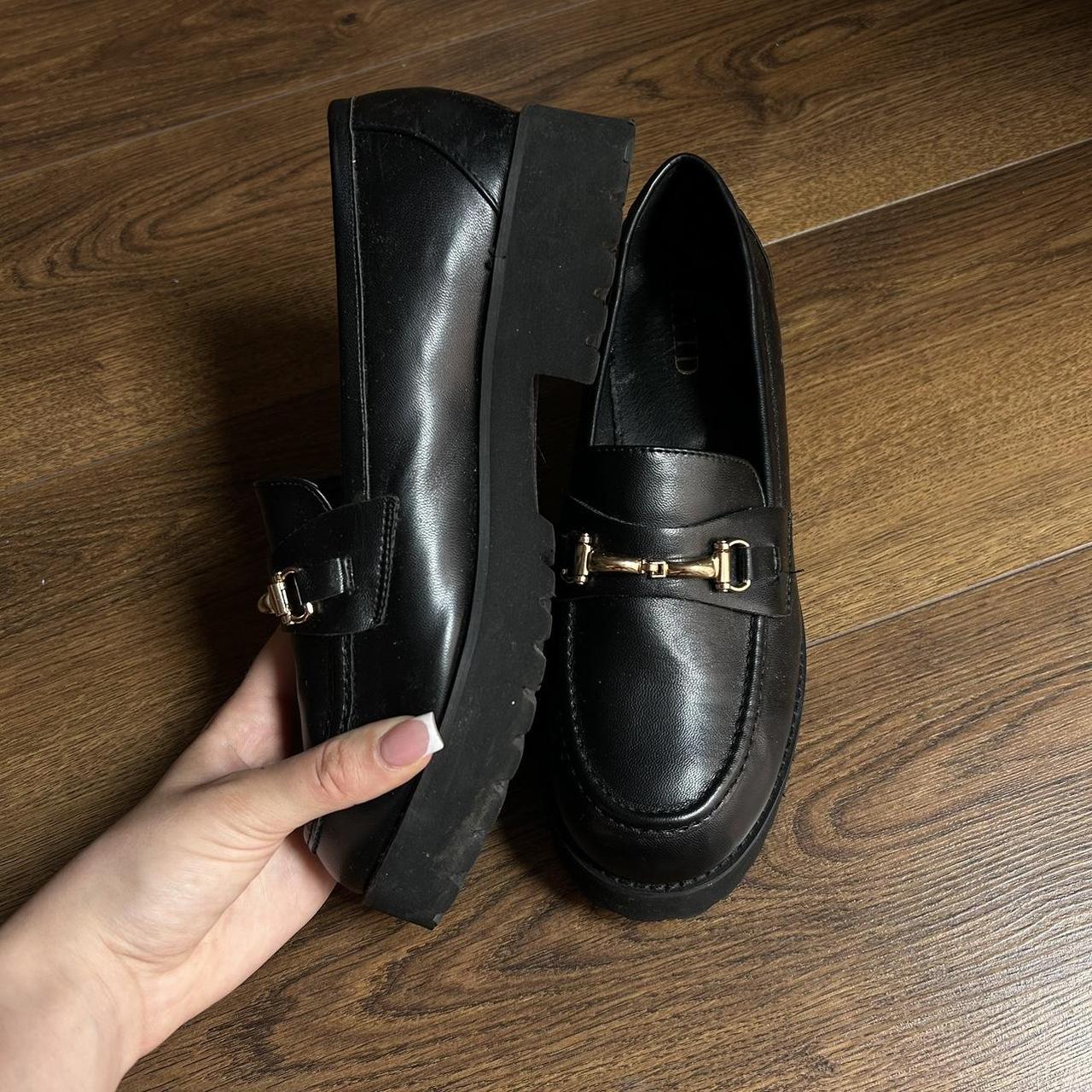 ASOS black loafers with gold buckle Chunky style... Depop