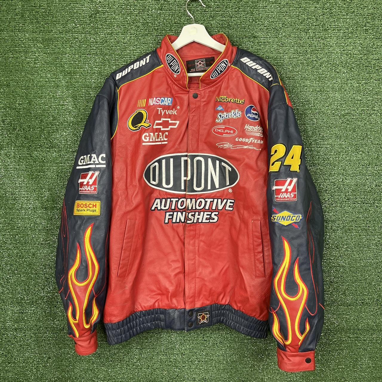 Vintage 90s NASCAR Jacket Leather very Heavy... - Depop