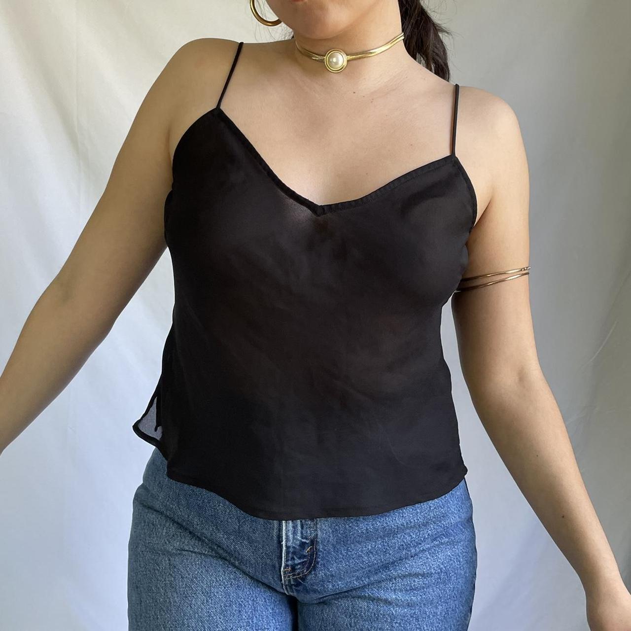 cute see through mesh black cami can fit small or - Depop