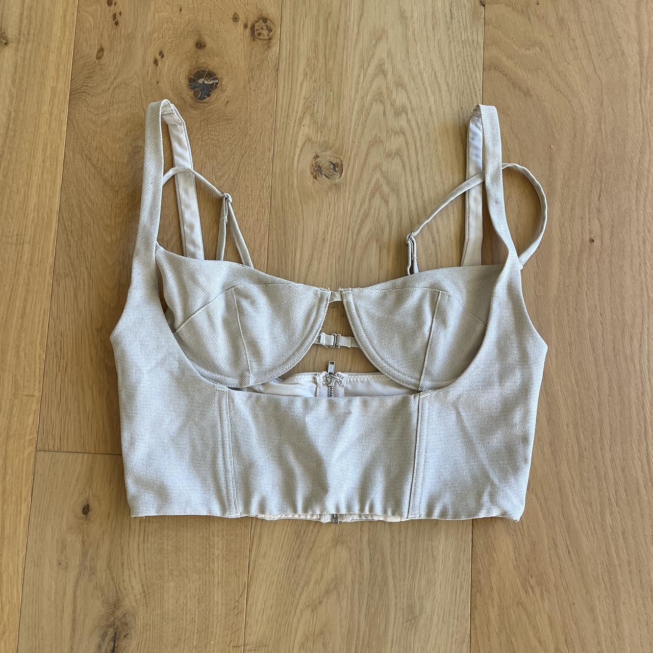 white fox ‘let’s go out’ corset top in beige size... - Depop