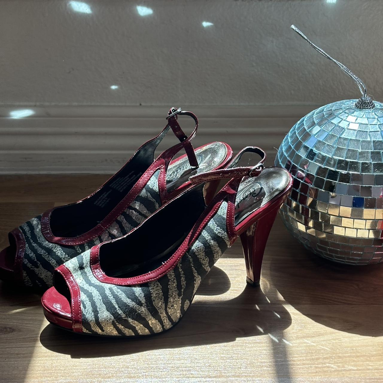 Candies Vintage red zebra heels Peep toe vintage. Depop