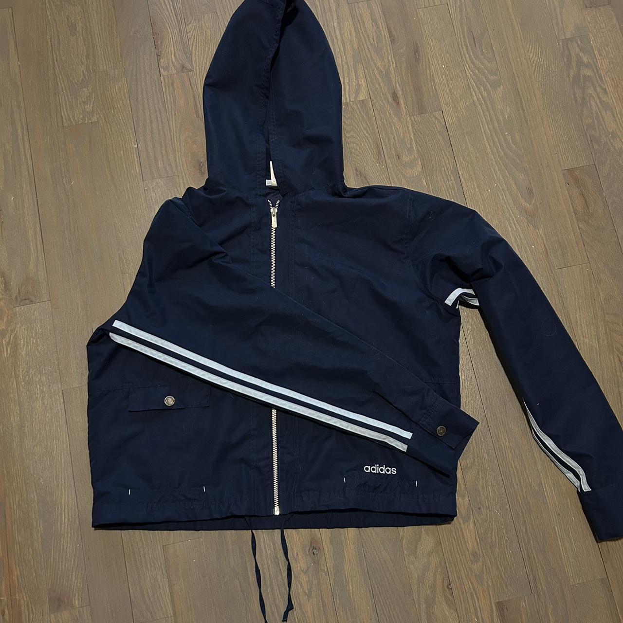 Vintage Adidas Jacket Navy blue with baby blue... Depop