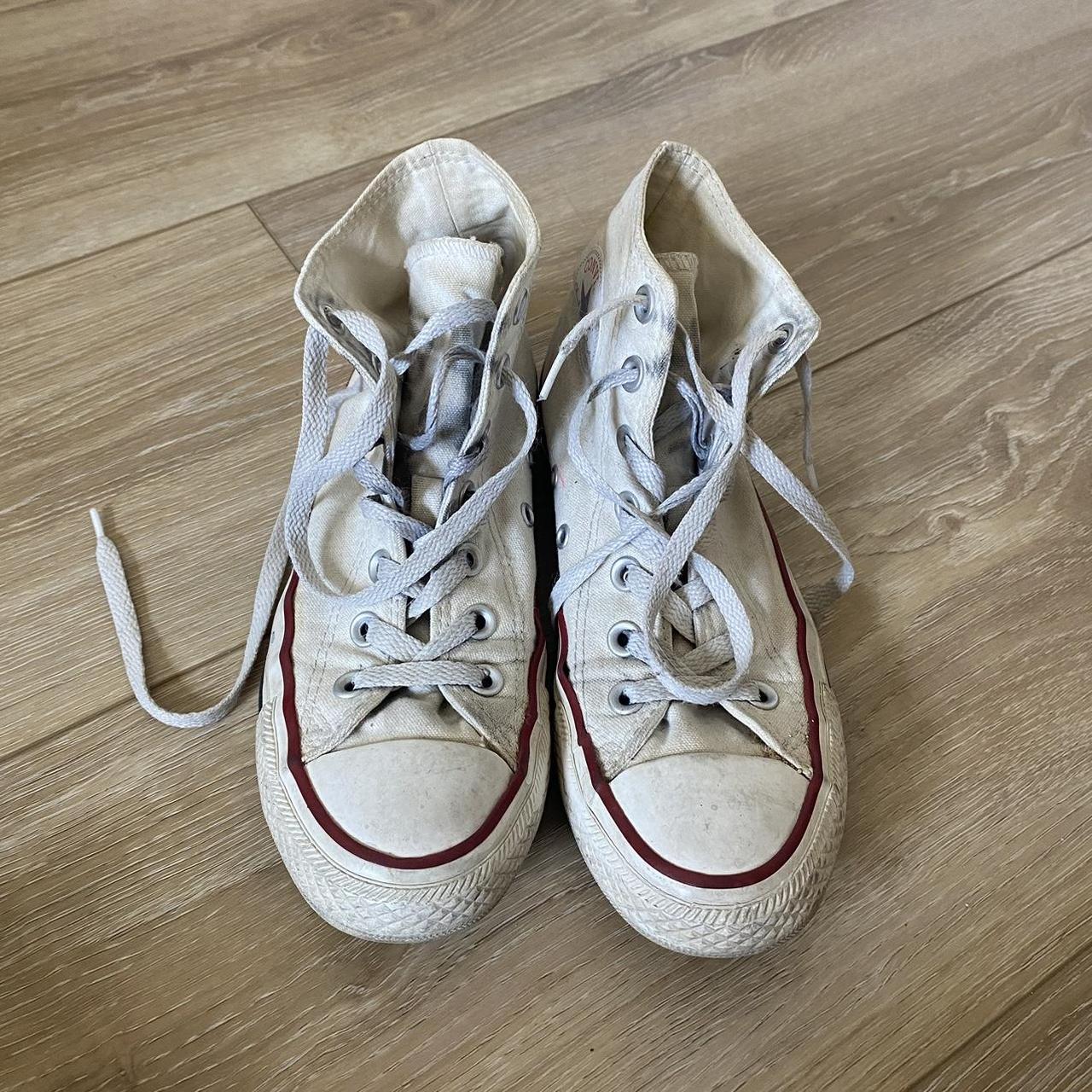 Women's 6.5 white converse! As you can tell, I wore... - Depop