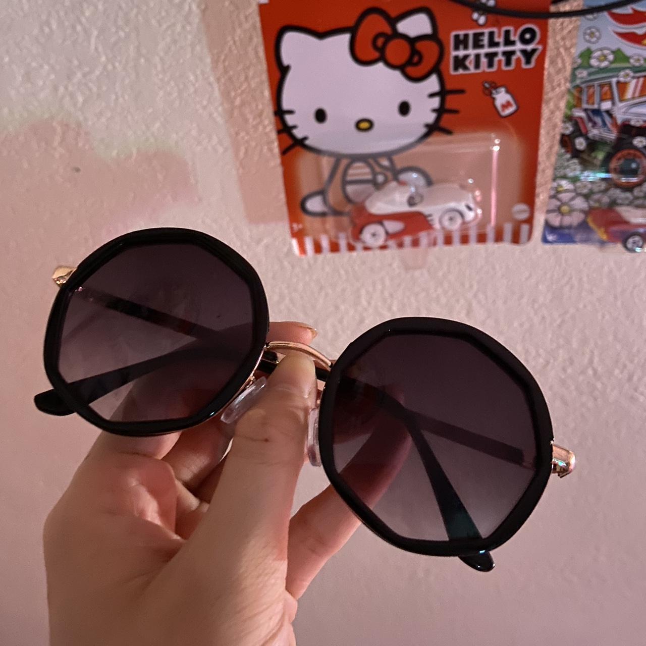 Women's Black and Gold Sunglasses Depop