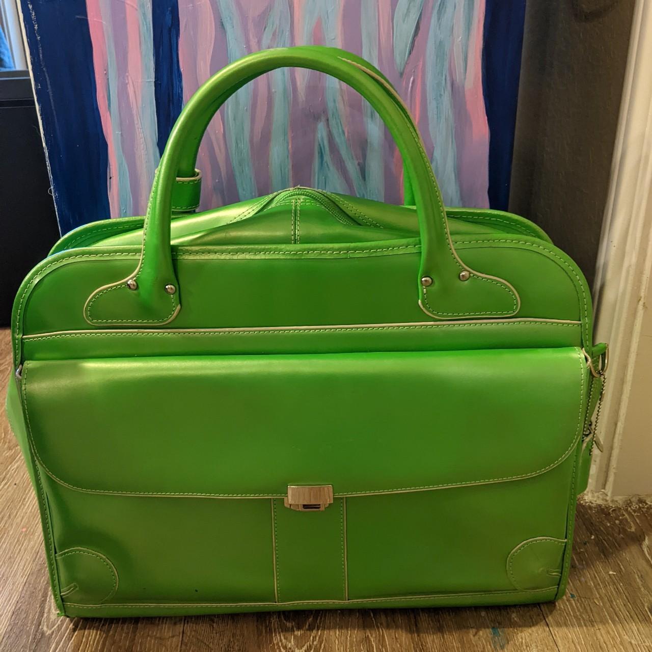 MCKLEIN LIME GREEN LEATHER LUGGAGE BAG EXCELLENT... - Depop