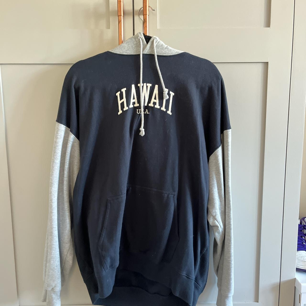 Brandy Melville Women's Grey and Navy Hoodie Depop