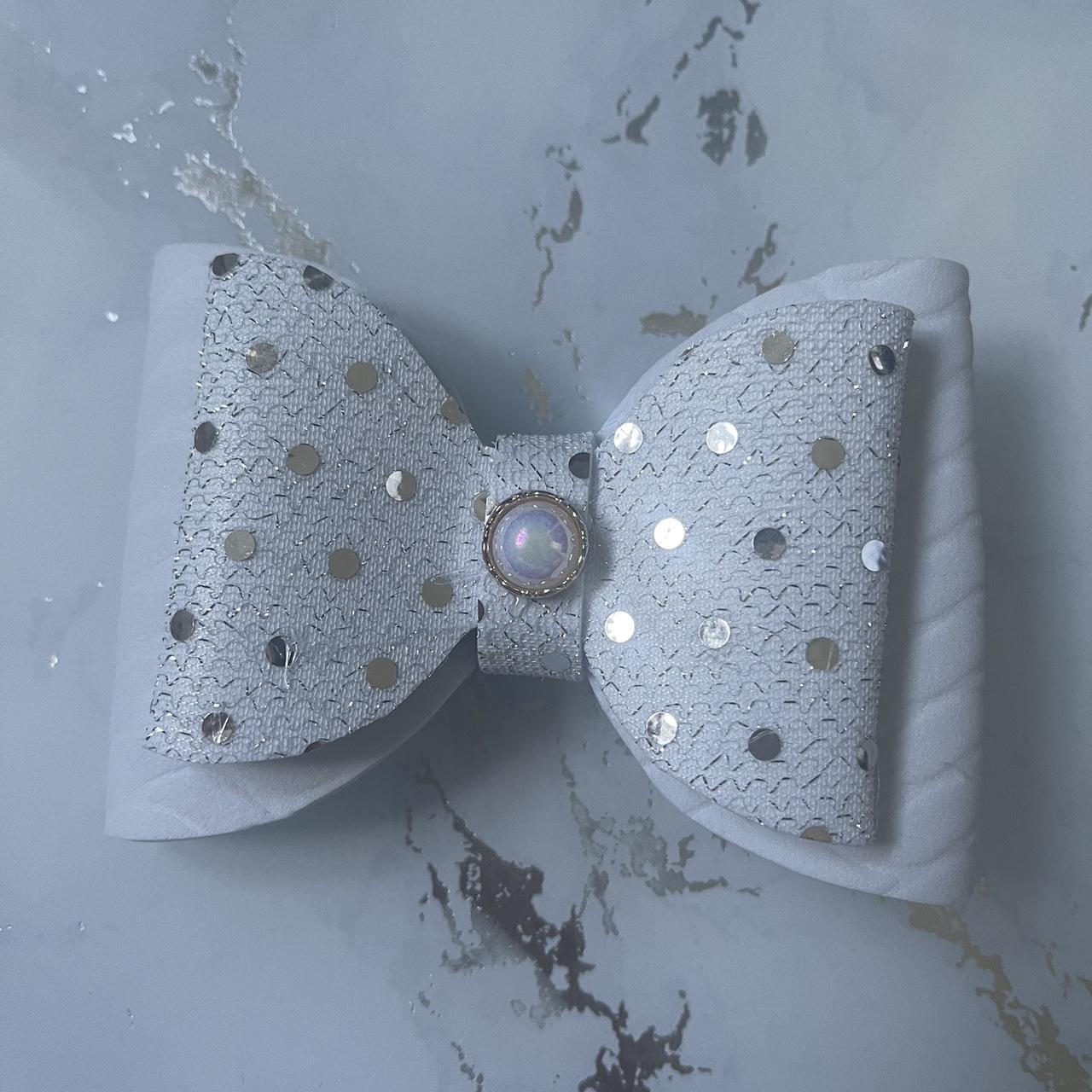 Pearl white hair bow clip #sparkle #white #bead... - Depop