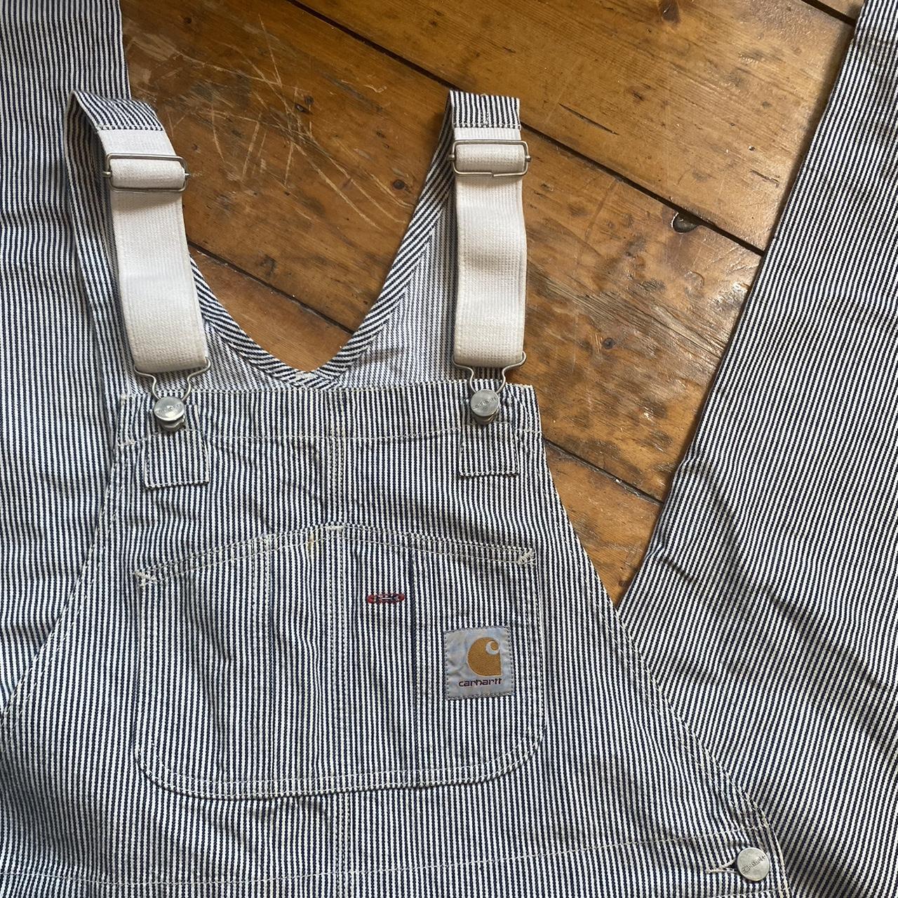 Carhartt Dungarees Blue/White... - Depop