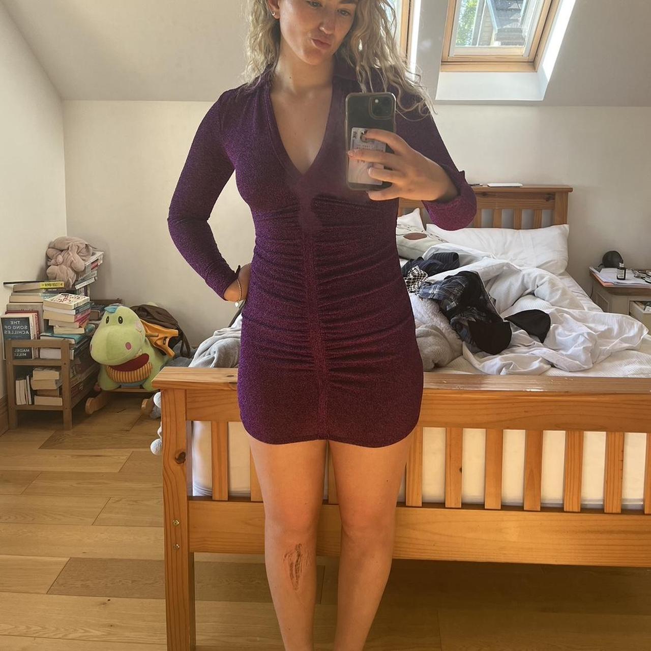 Never worn purple sparkly bershka dress Open... Depop