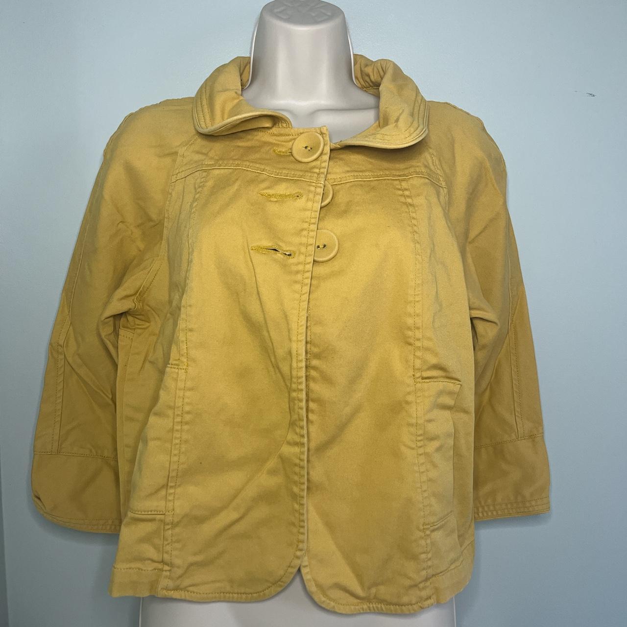 Yellow denim jacket. Has a collar and buttons that... - Depop