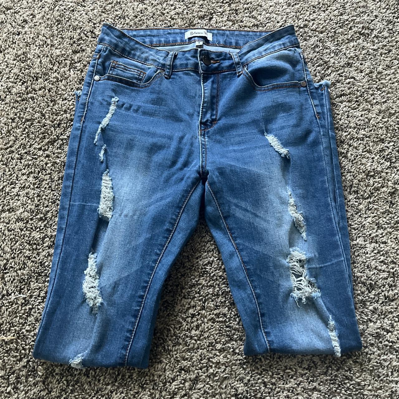 Blue skinny jeans. The jeans are a size 9. The waist... - Depop