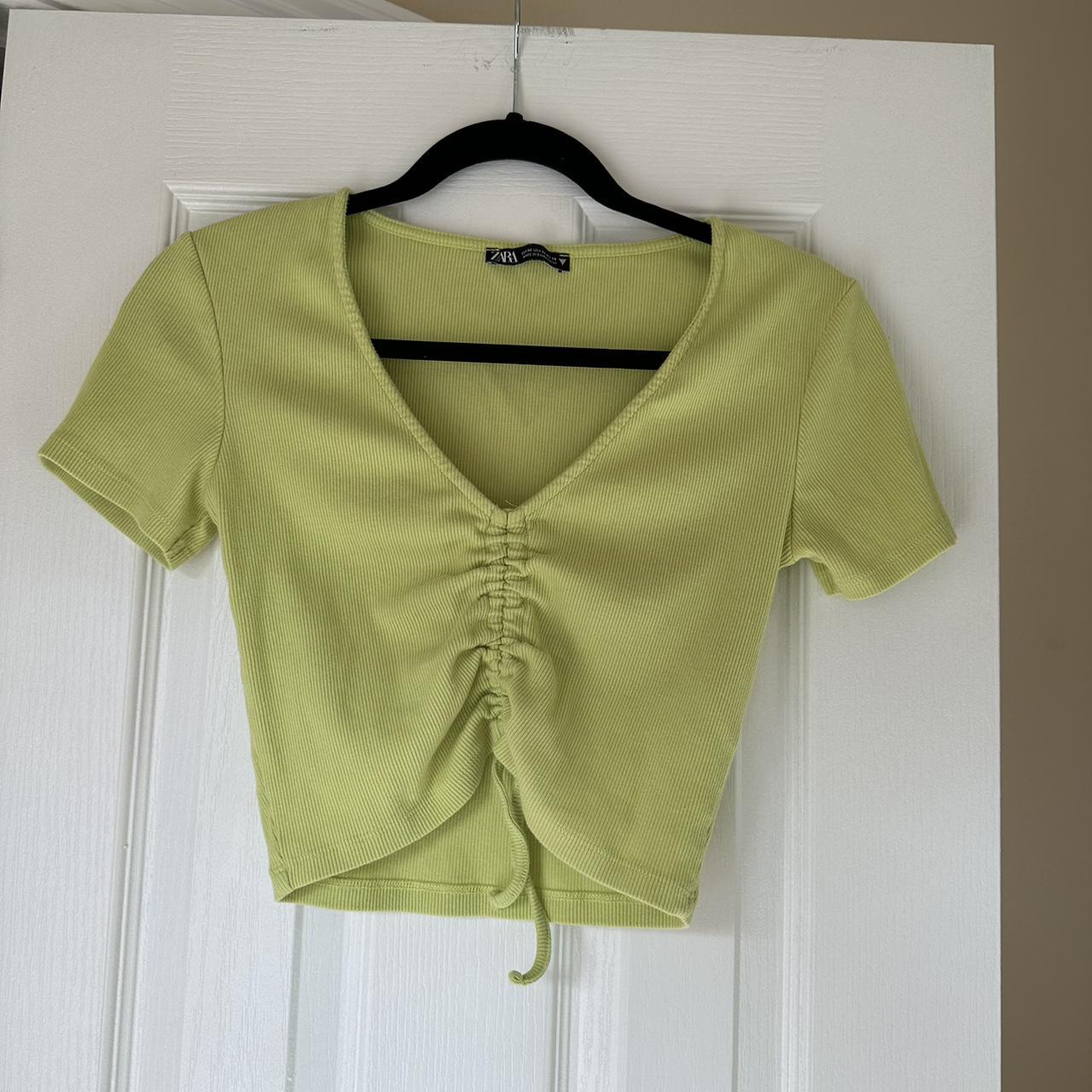 zara lime green cinched crop top looks brand new... - Depop