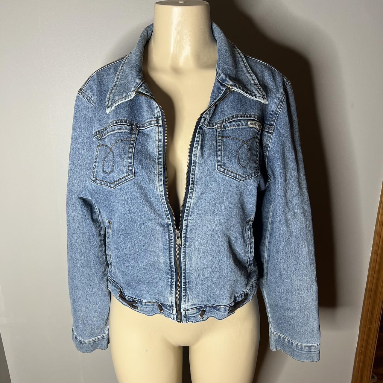 Zip Up Denim Jacket Max Studio Brand Sz L Dark brown... - Depop