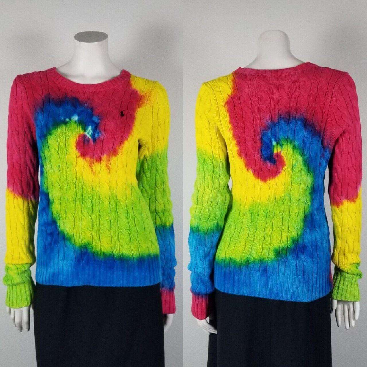 Polo Ralph Lauren Cable Knit Rainbow Tie Dye Crew