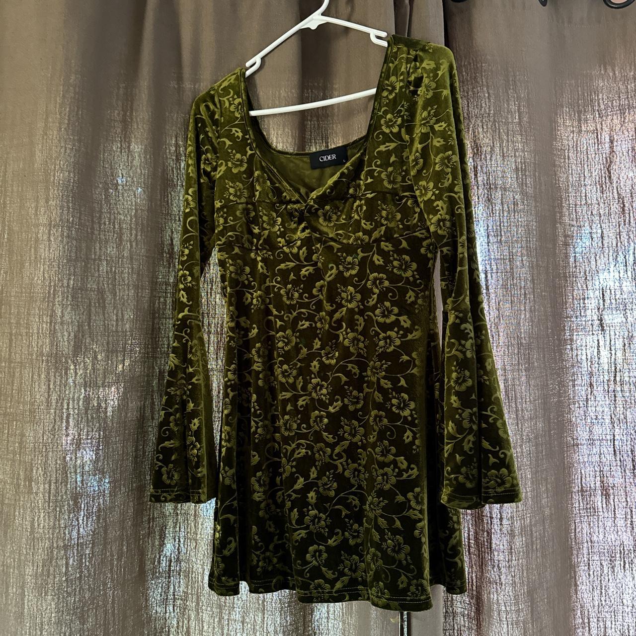 green floral bell sleeve dress from cider, used once... - Depop