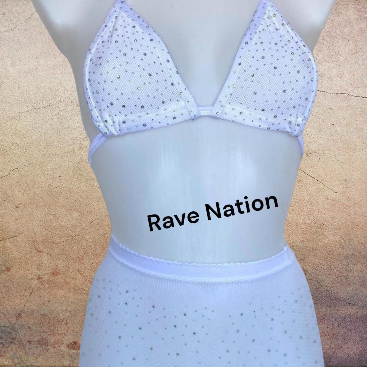 White mesh diamanté rave shorts and triangle bra... - Depop