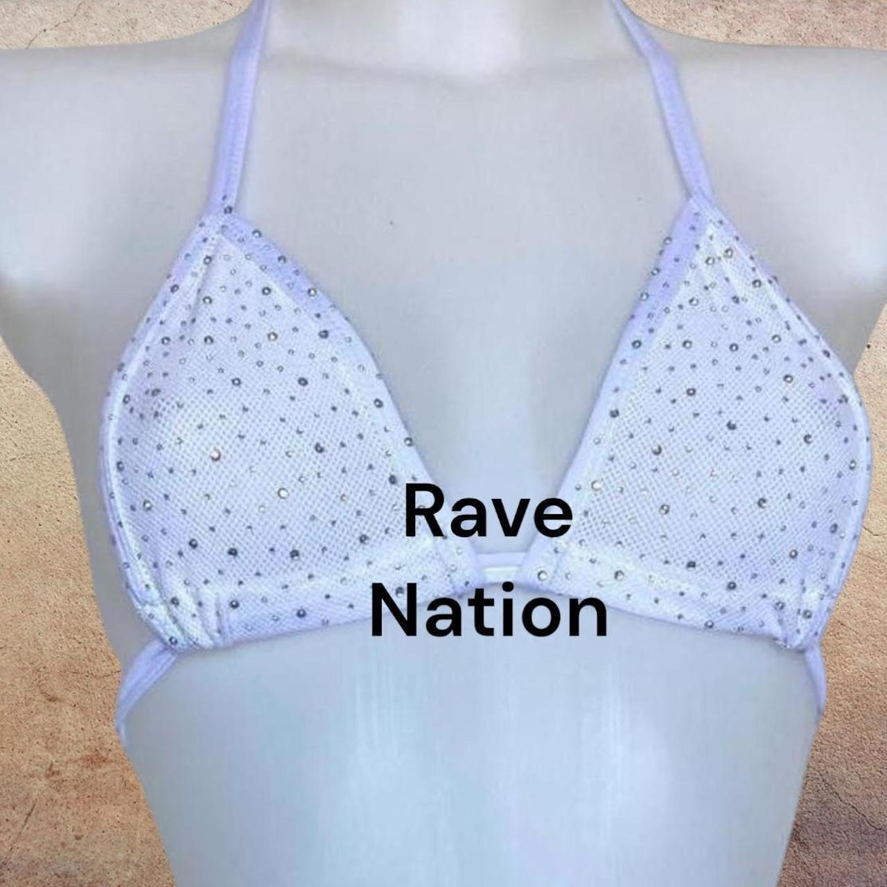 White mesh diamanté rave shorts and triangle bra... - Depop