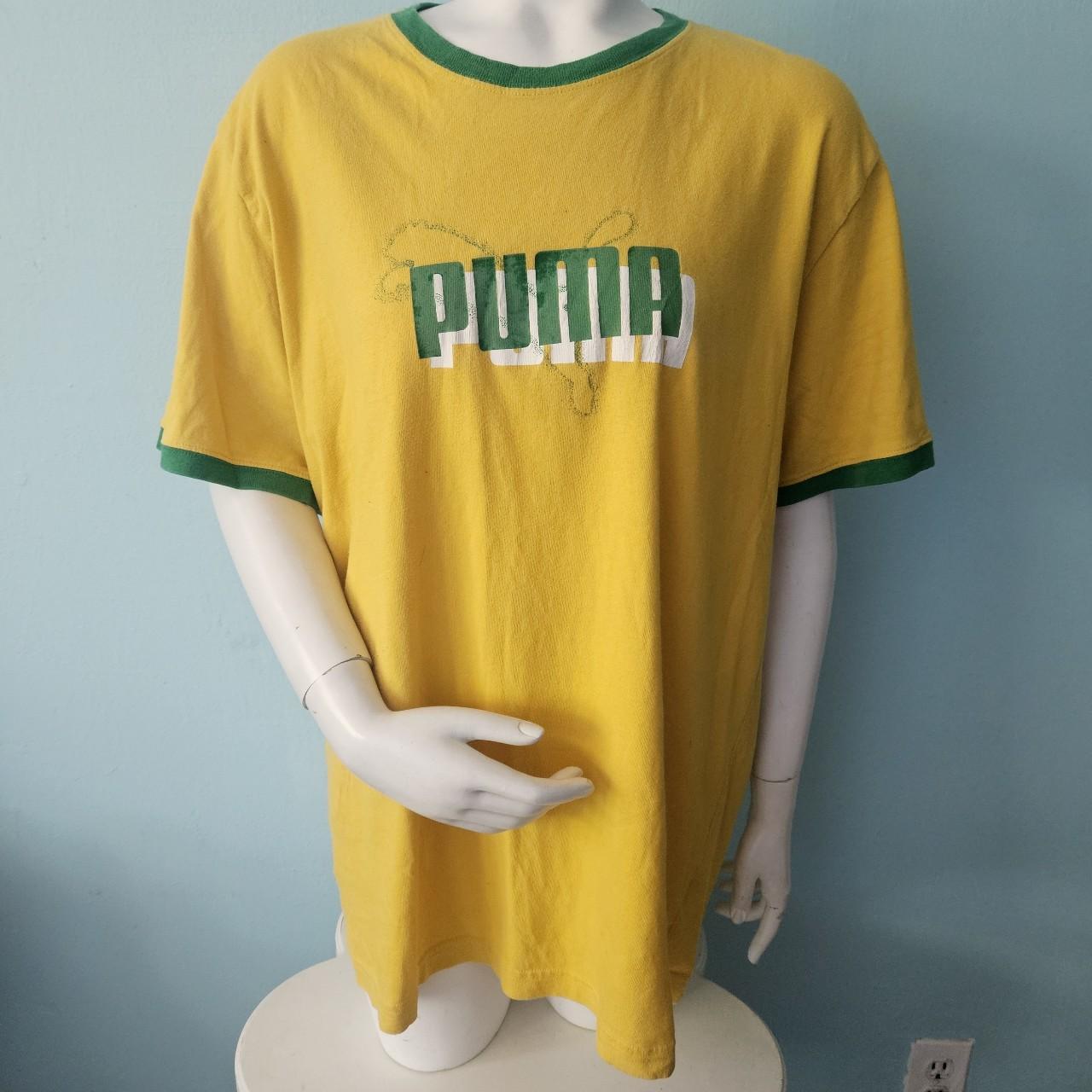 Yellow and green Puma logo ringer tee T shirt is. Depop