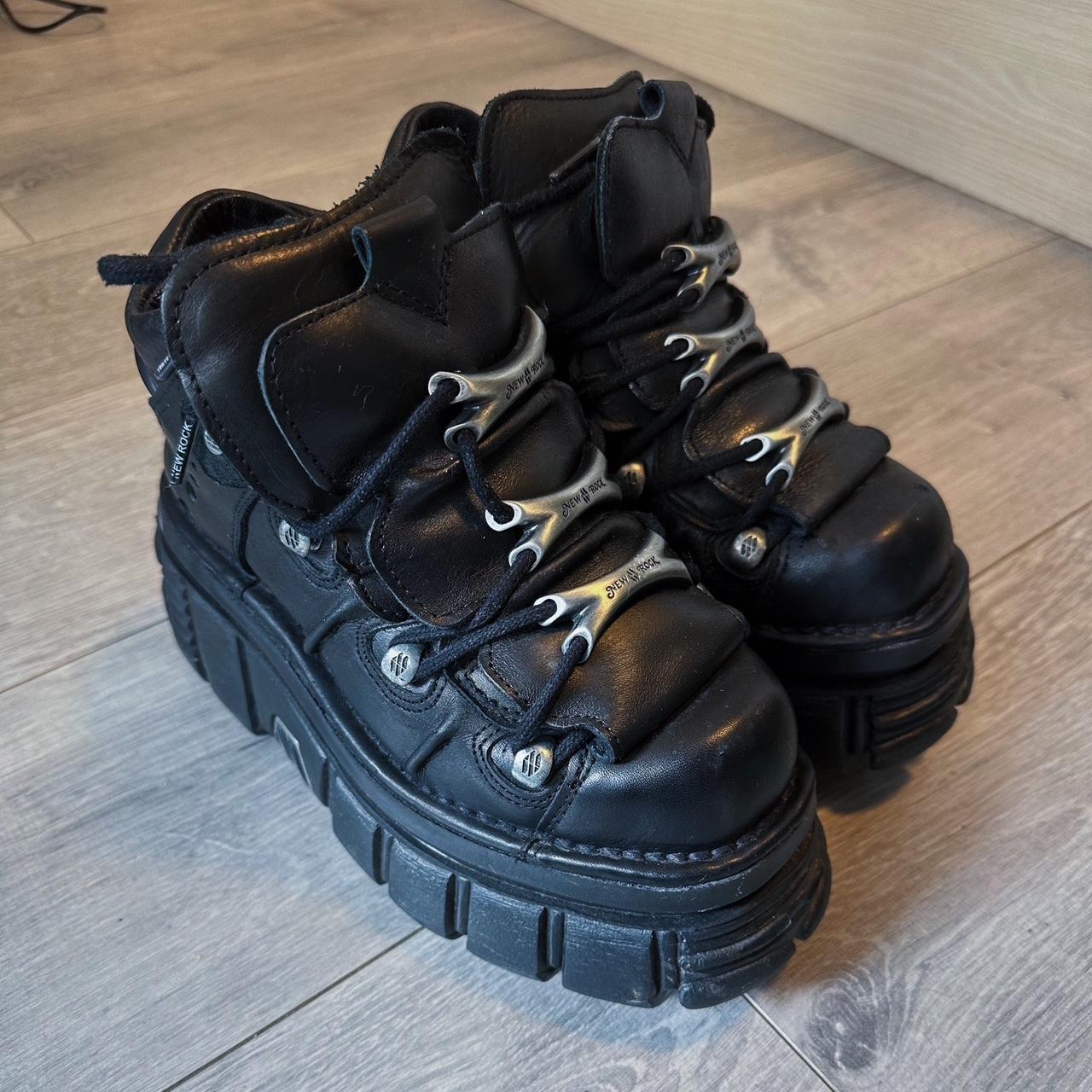 New Rock Ankle Boot Black Tower With Laces... - Depop