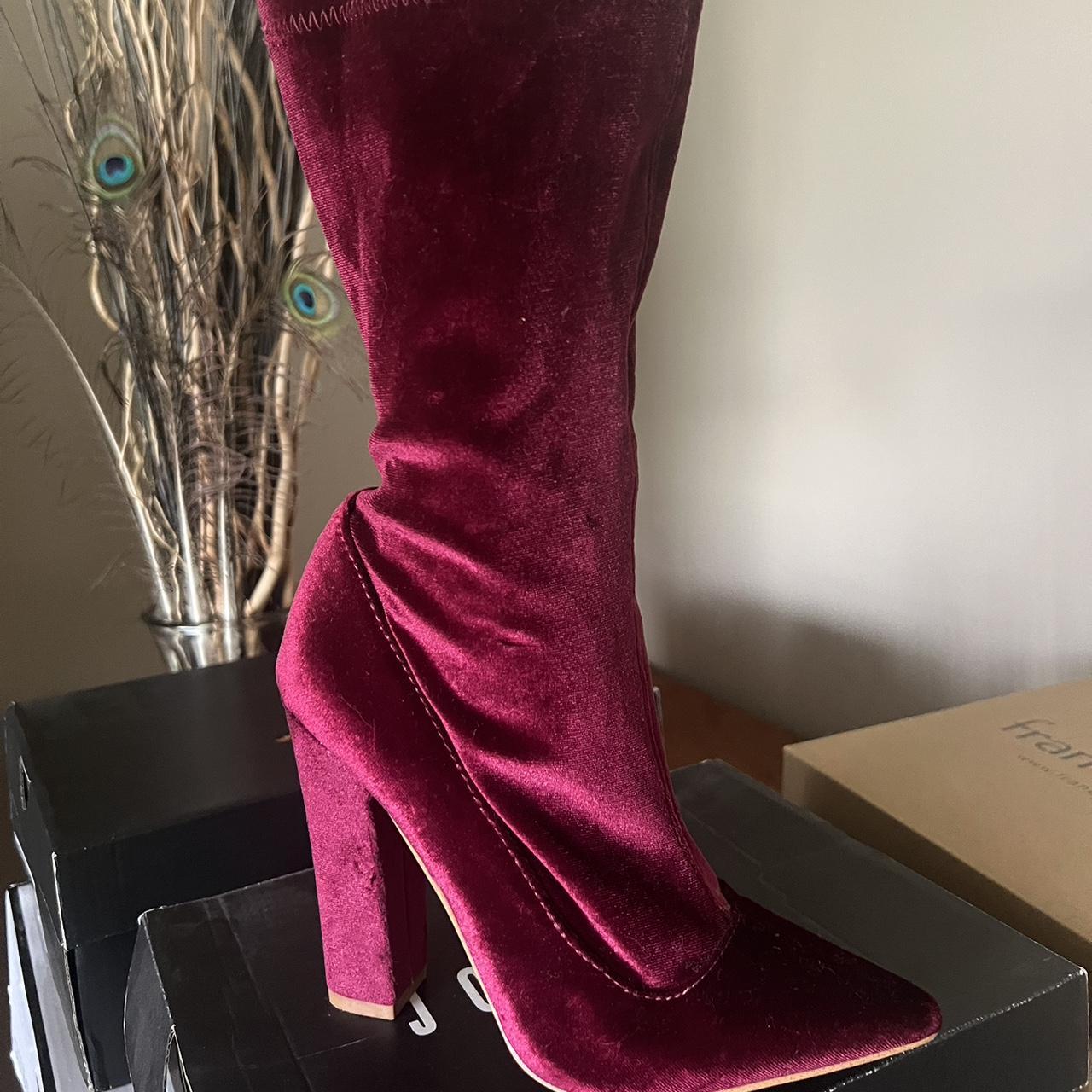 burgundy calf length boots