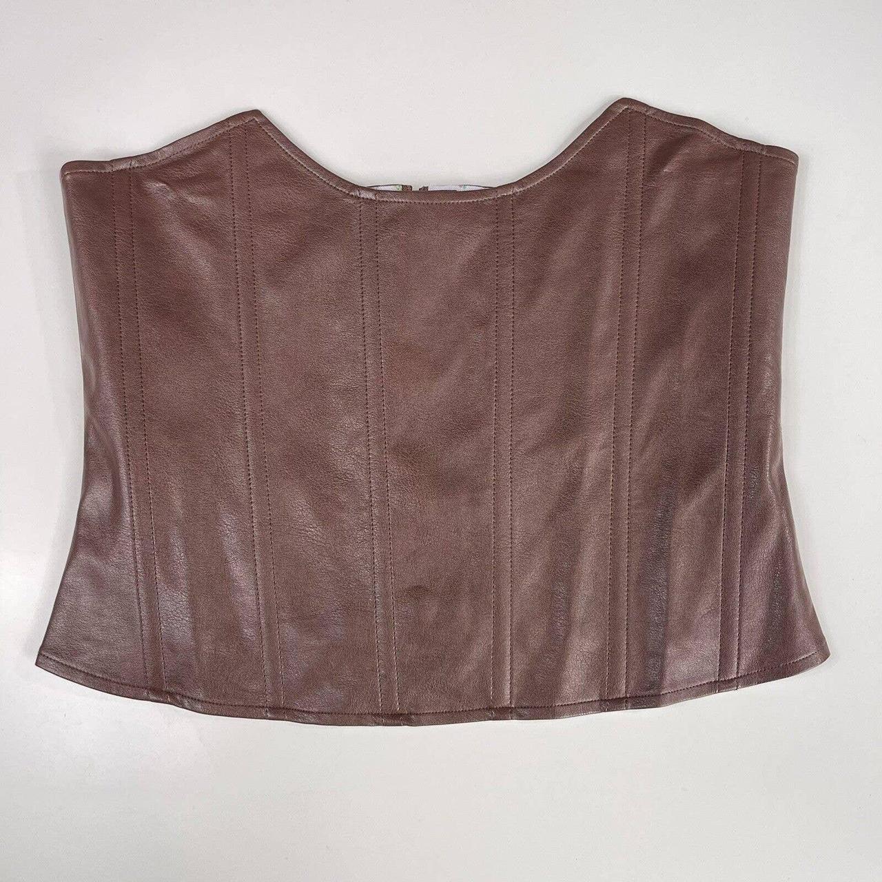 Brown Faux Leather Corset with back tie and front - Depop