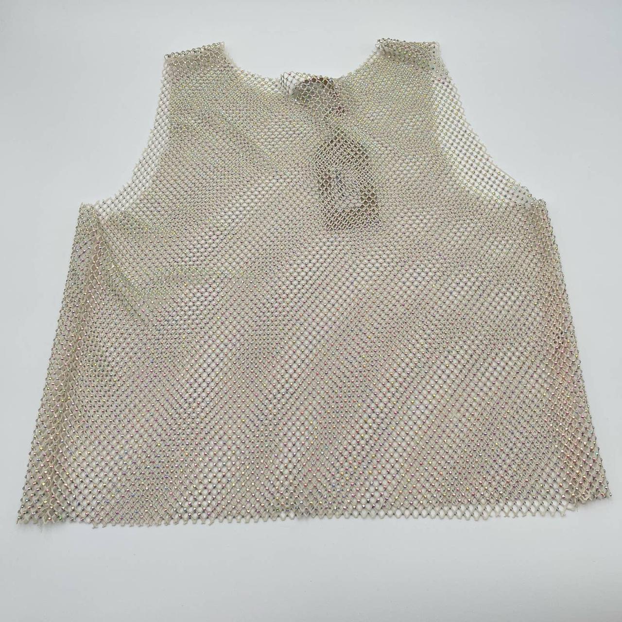 MESHKI  Emerson Cream Diamante Rhinestone Mesh Tank - Depop