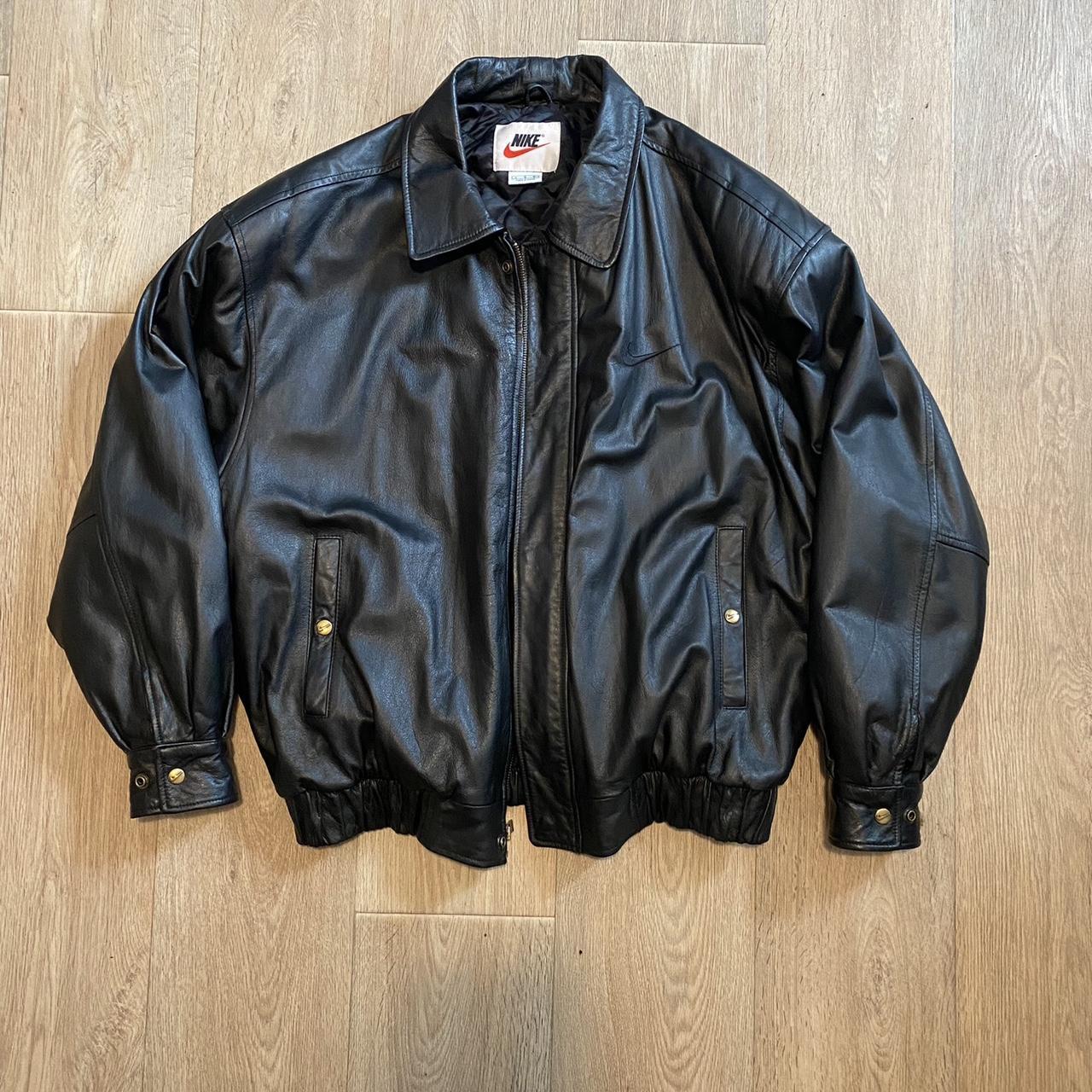 🔥 Limited Edition Nike Black Leather Bomber Jacket... - Depop