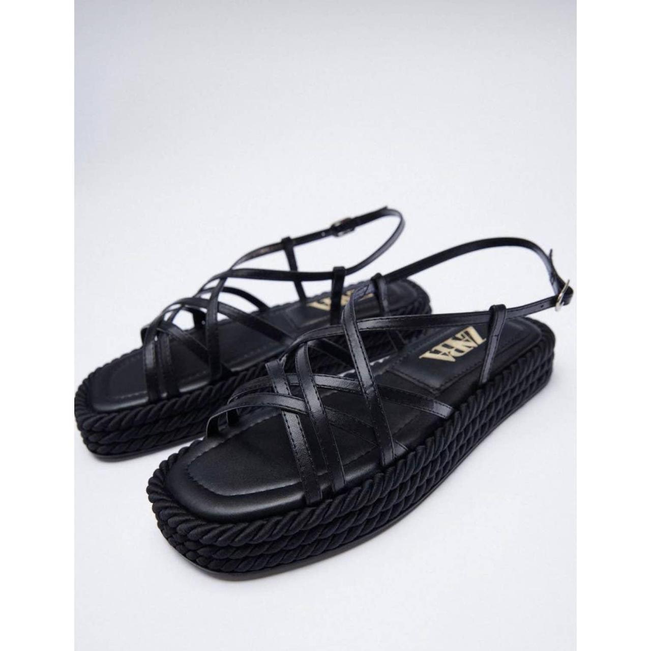 Zara, Genuine leather, Strappy black sandals,
