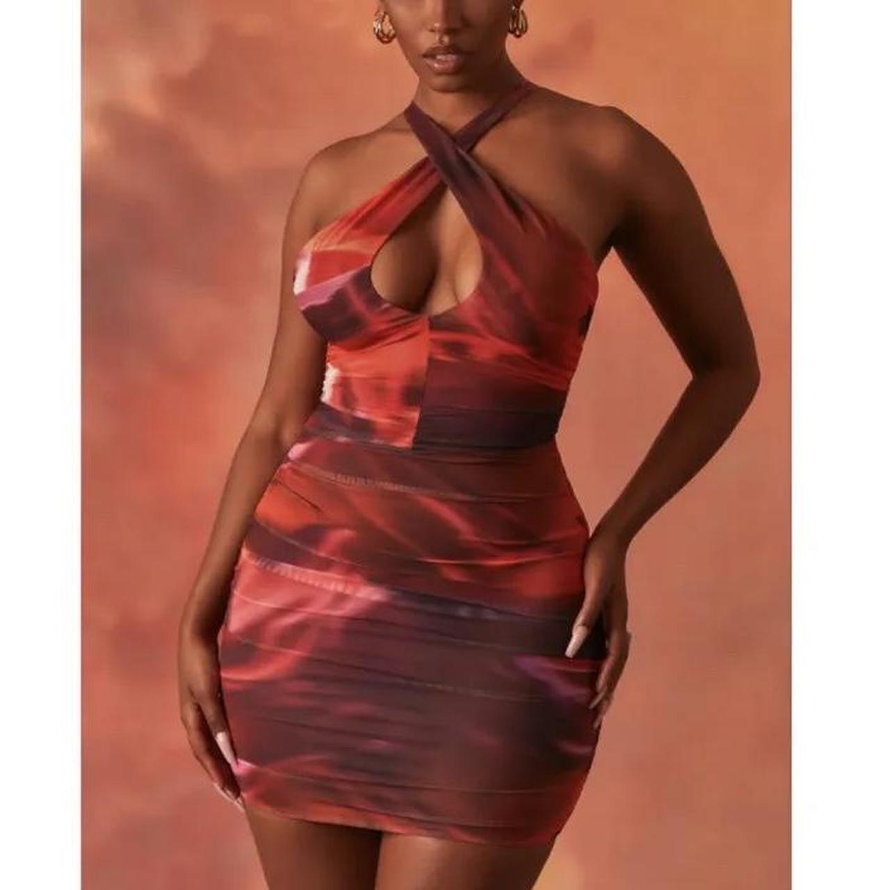OUT OF THIS WORLD CROSSOVER RUCHED MESH MINI DRESS... - Depop