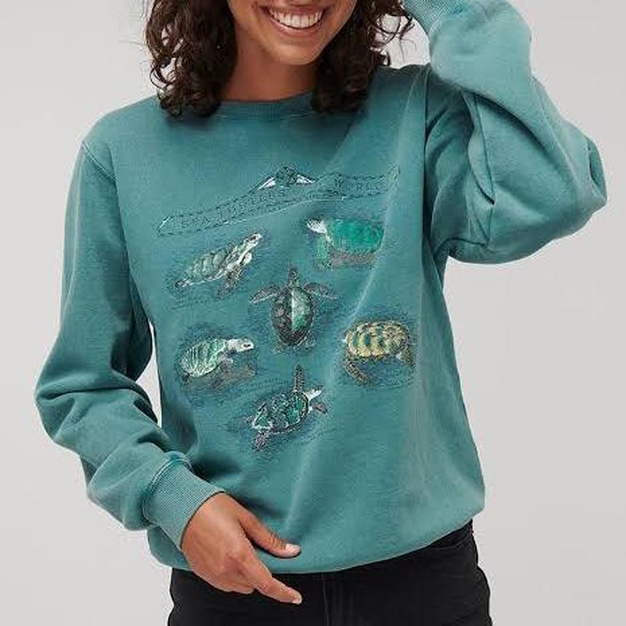 Ghanda classic crew ocean aqua turtle jumper size... Depop
