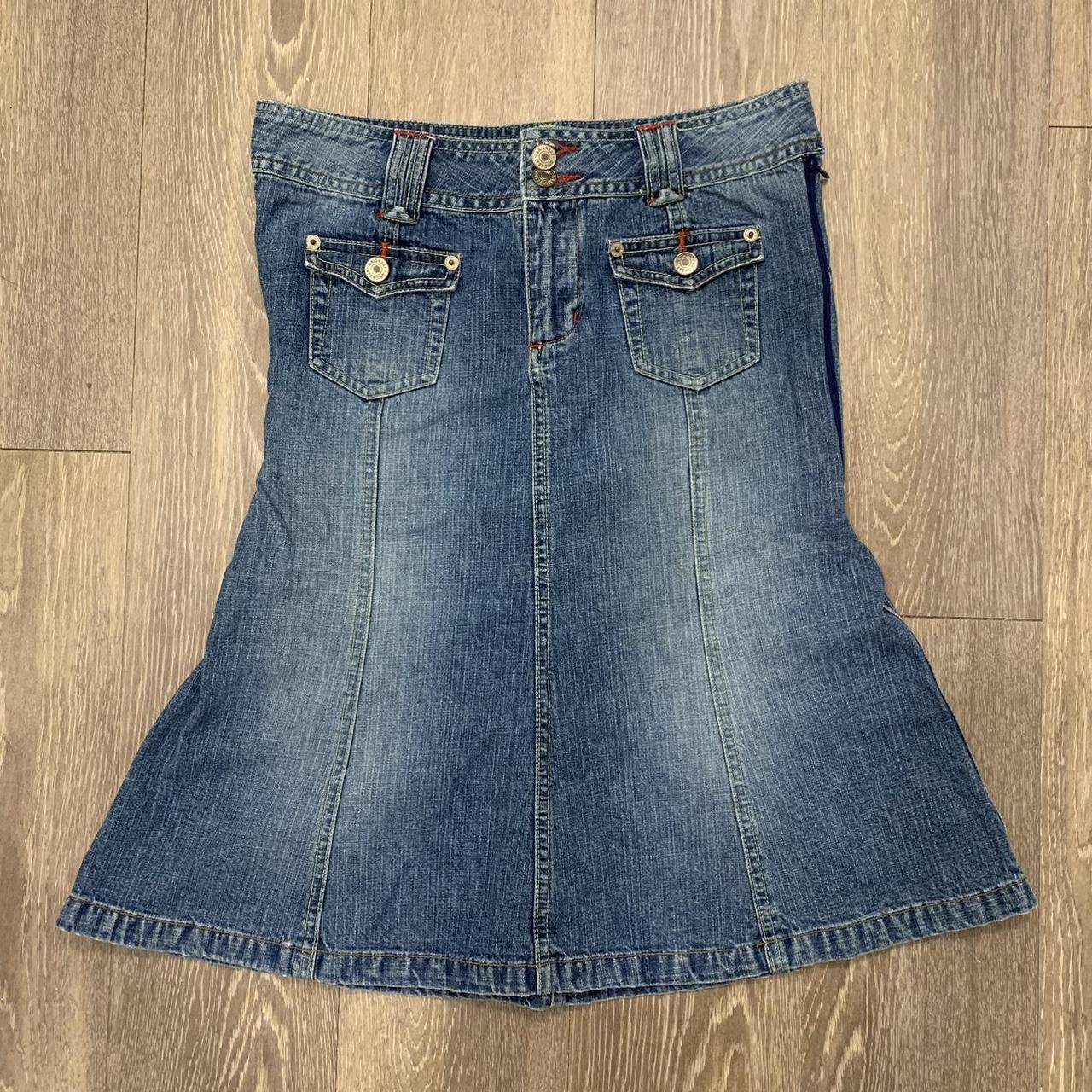 vintage strapless denim dress jean skirt upcycled... - Depop