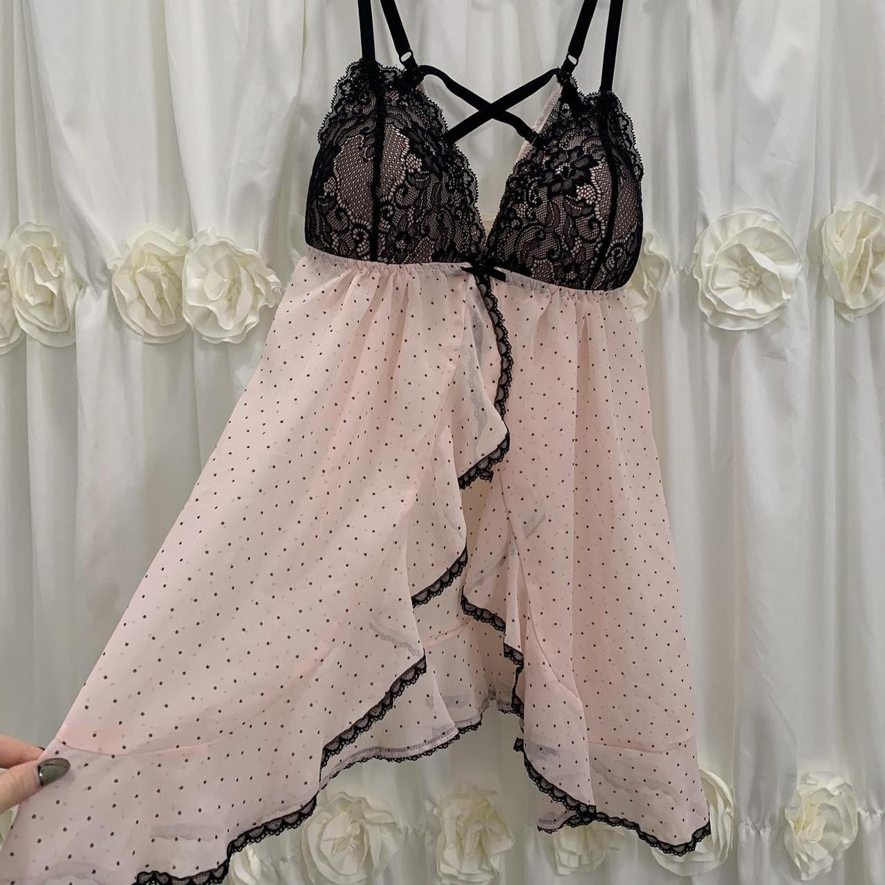 coquette sheer lingerie dress lace, bow, baby pink... - Depop