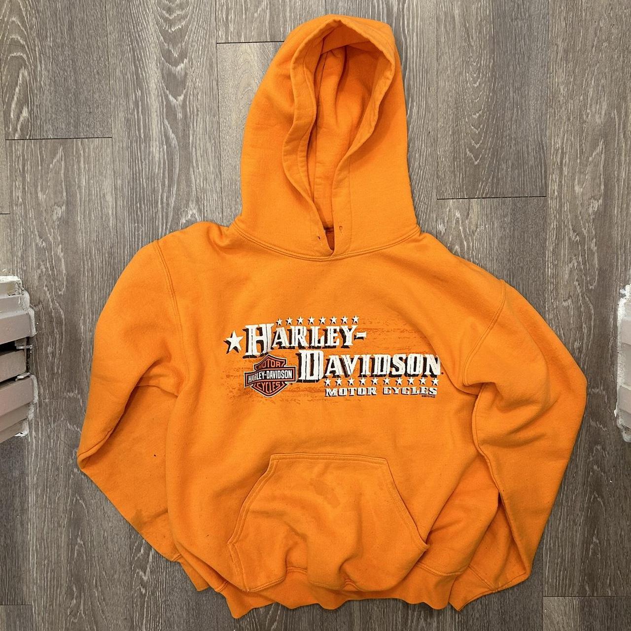 Harley Davidson Y2K orange and black hoodie Vintage... - Depop
