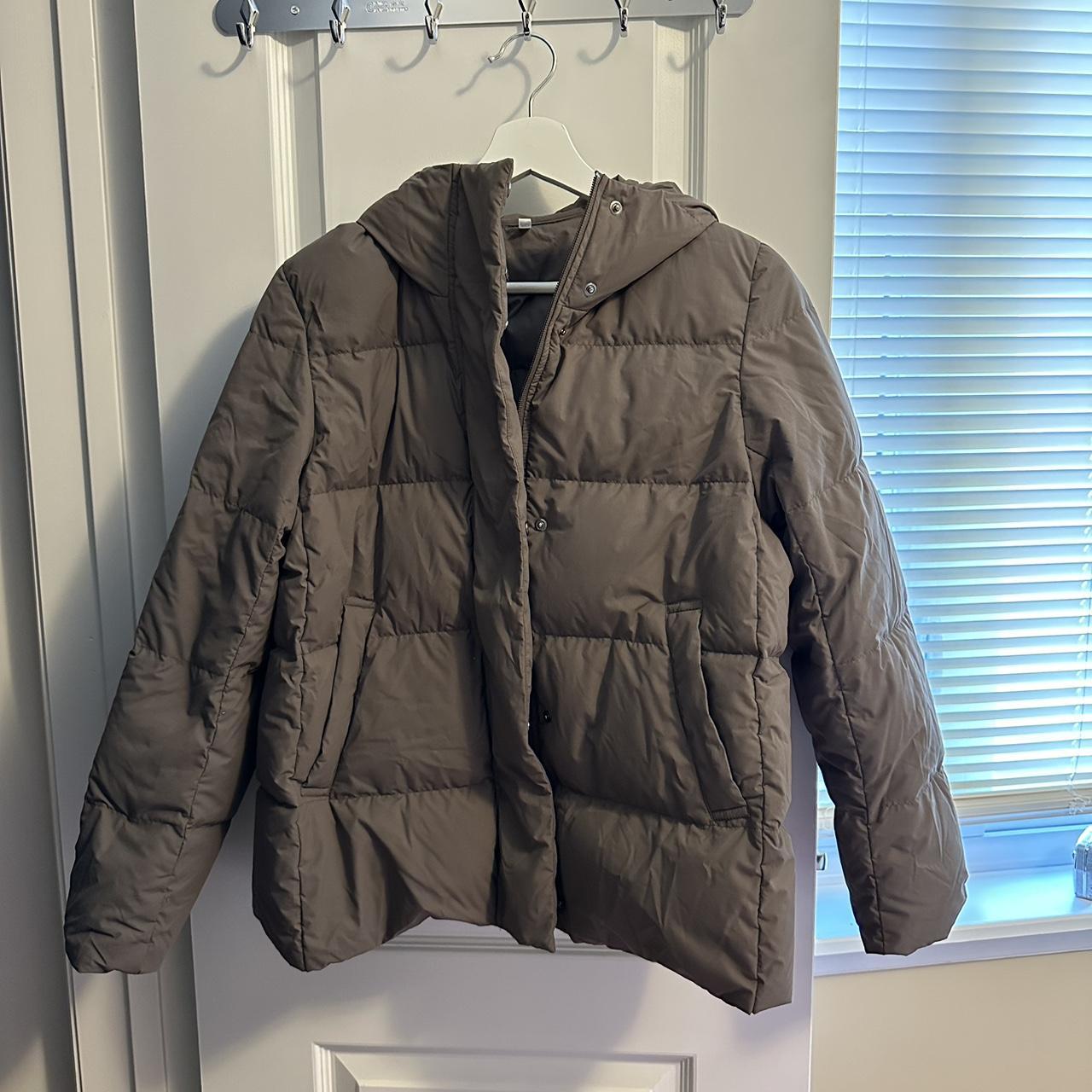 Muji lightweight brown/latte, puffer down jacket.... - Depop