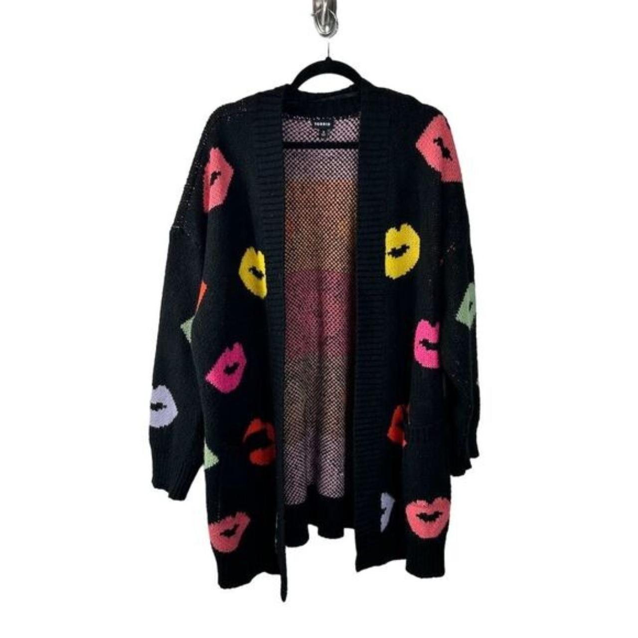 Torrid Dropped Shoulder Open Cardigan Colorful hot Lips Print