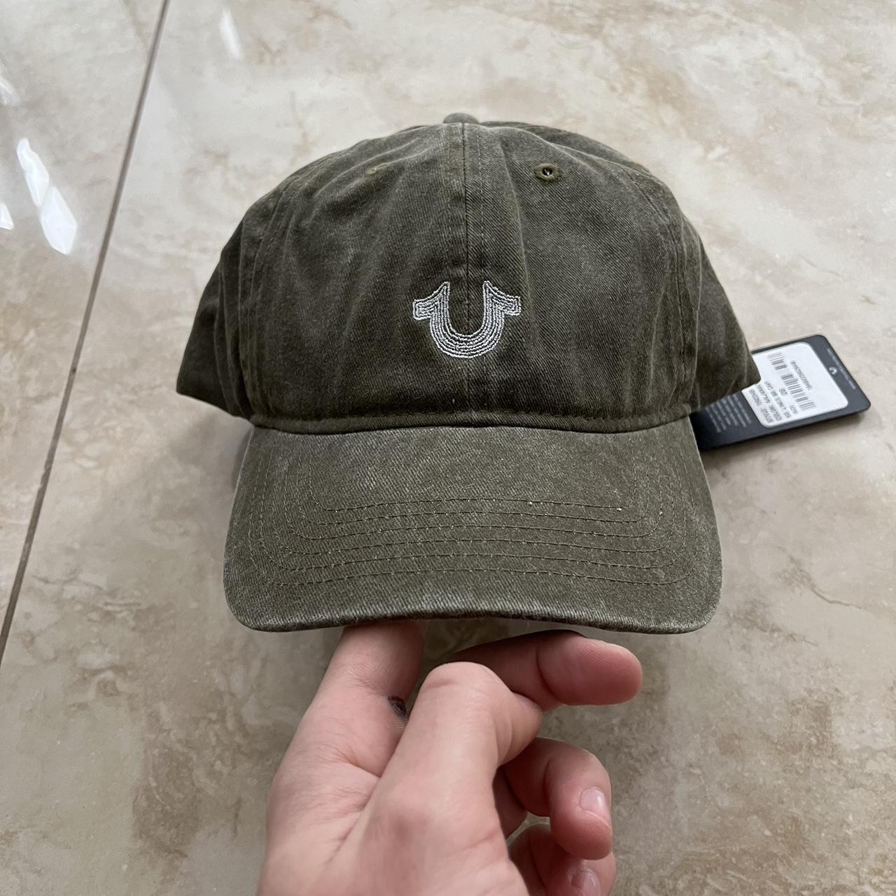 True Religion Men's Khaki and Green Hat | Depop