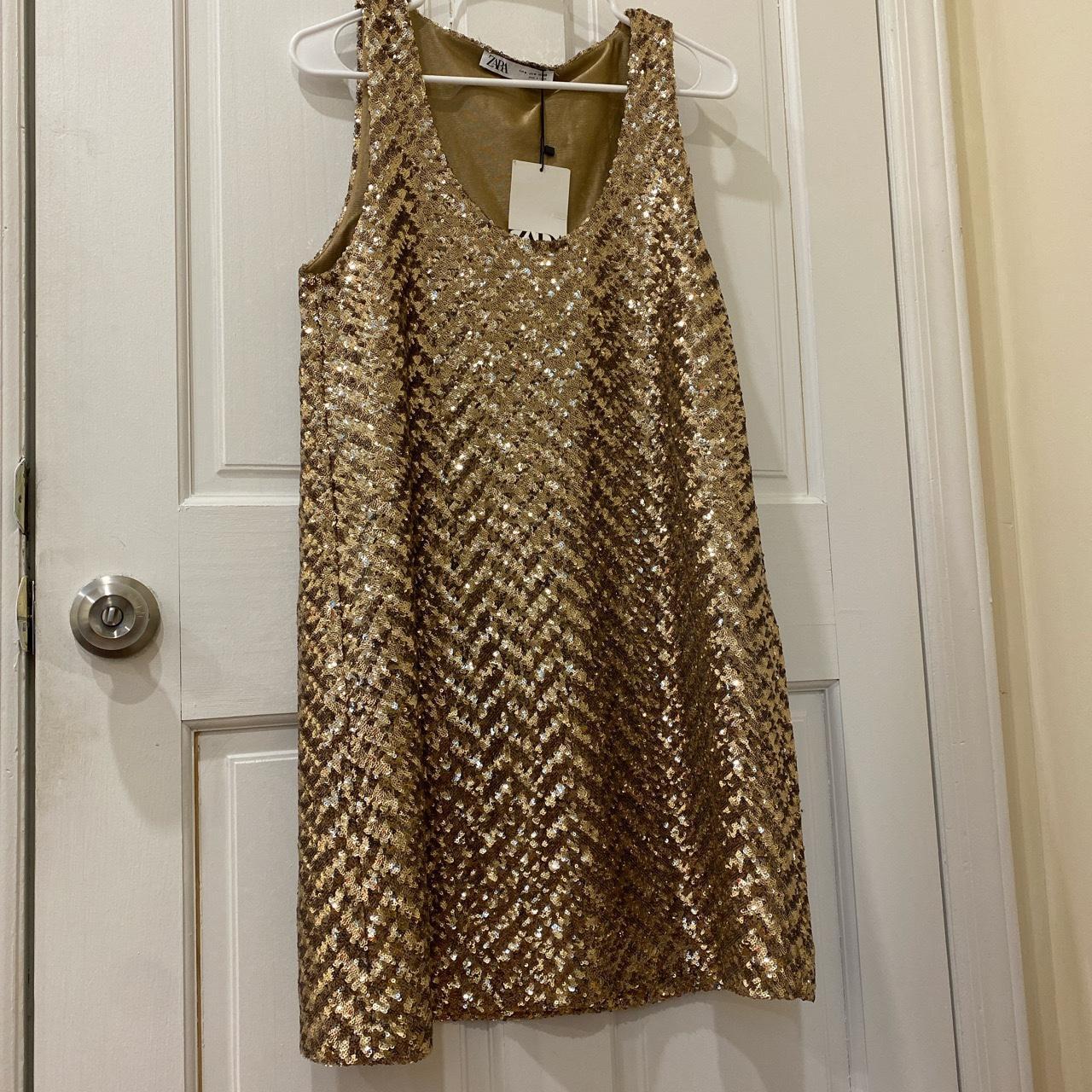 Zara Women's Gold Dress | Depop