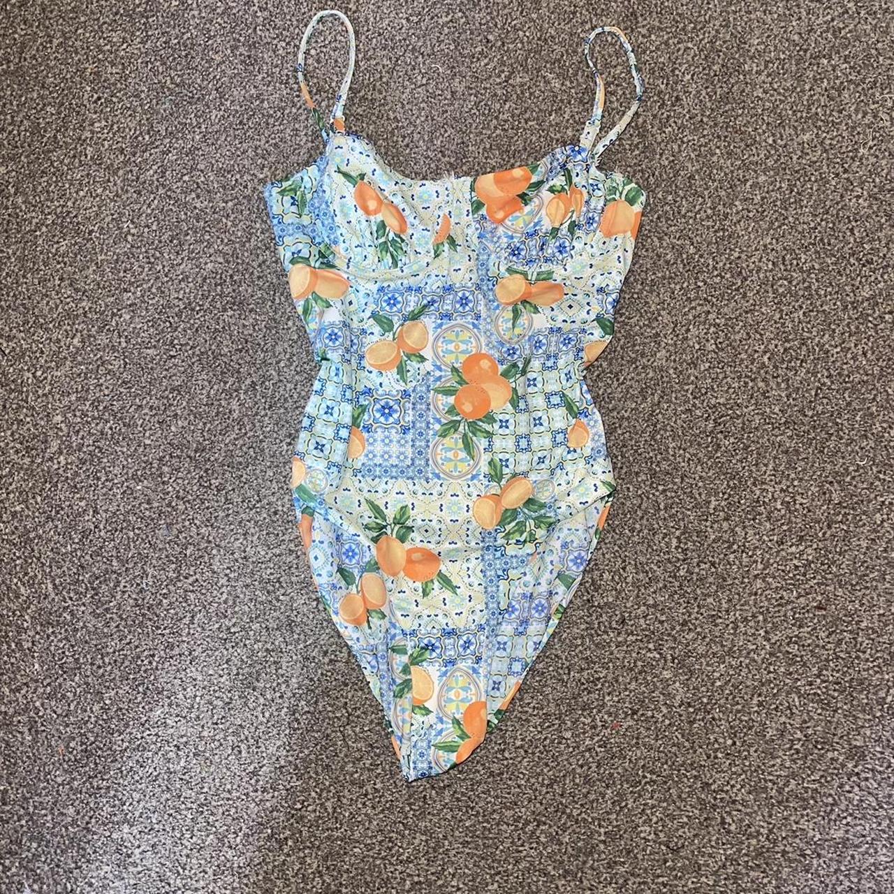 Primark Women's Blue and Orange Swimsuitonepiece Depop
