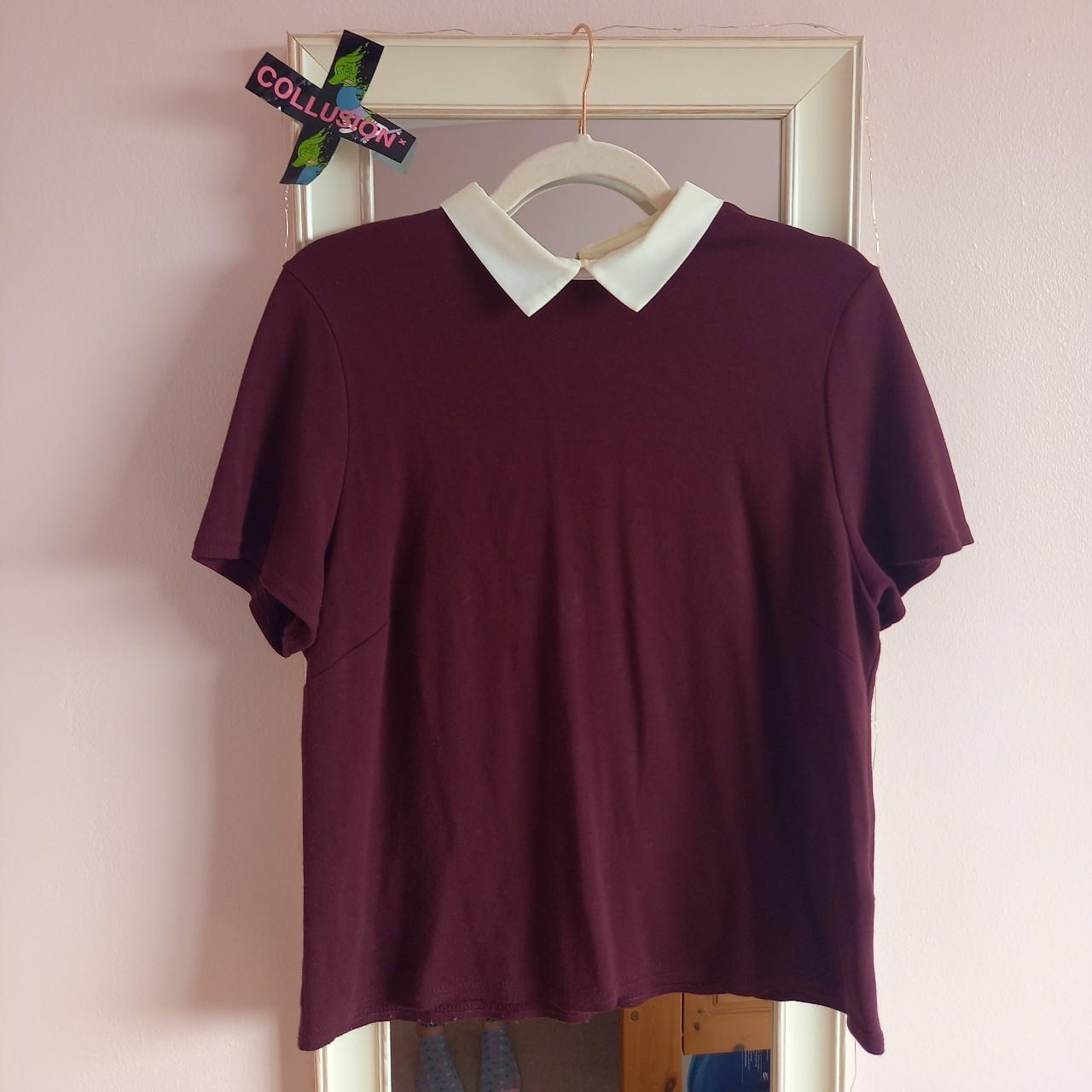 Burgundy blouse with white collar Size 14 Newlook... - Depop