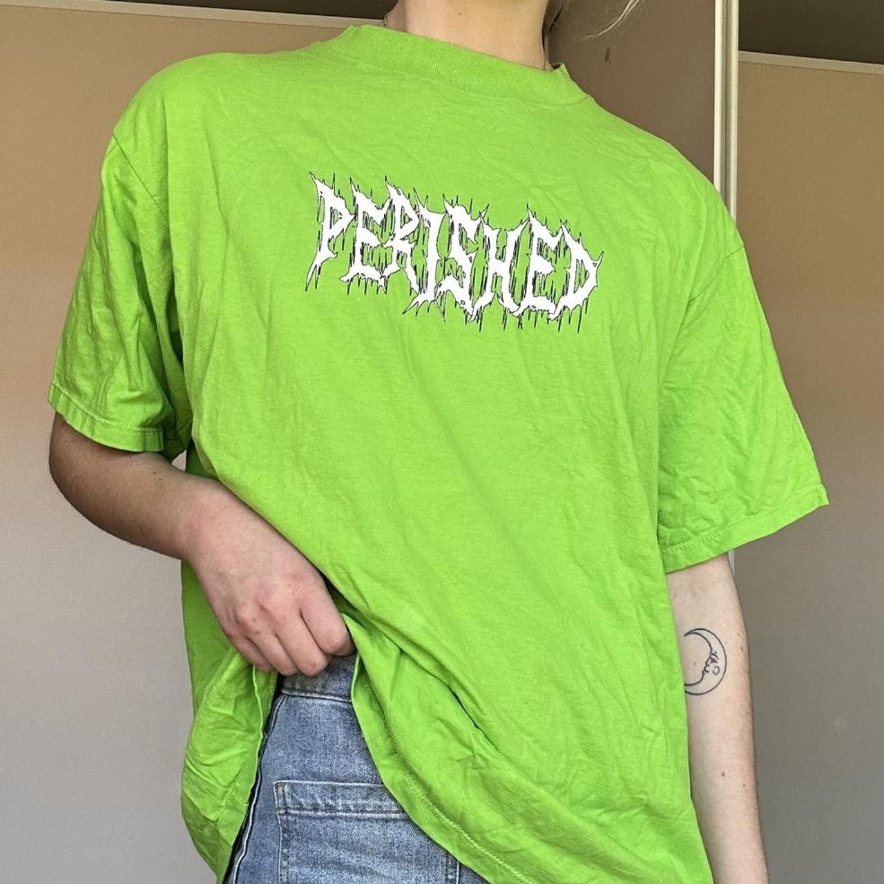 Neon green graphic tee from Cheep. Front print says... Depop