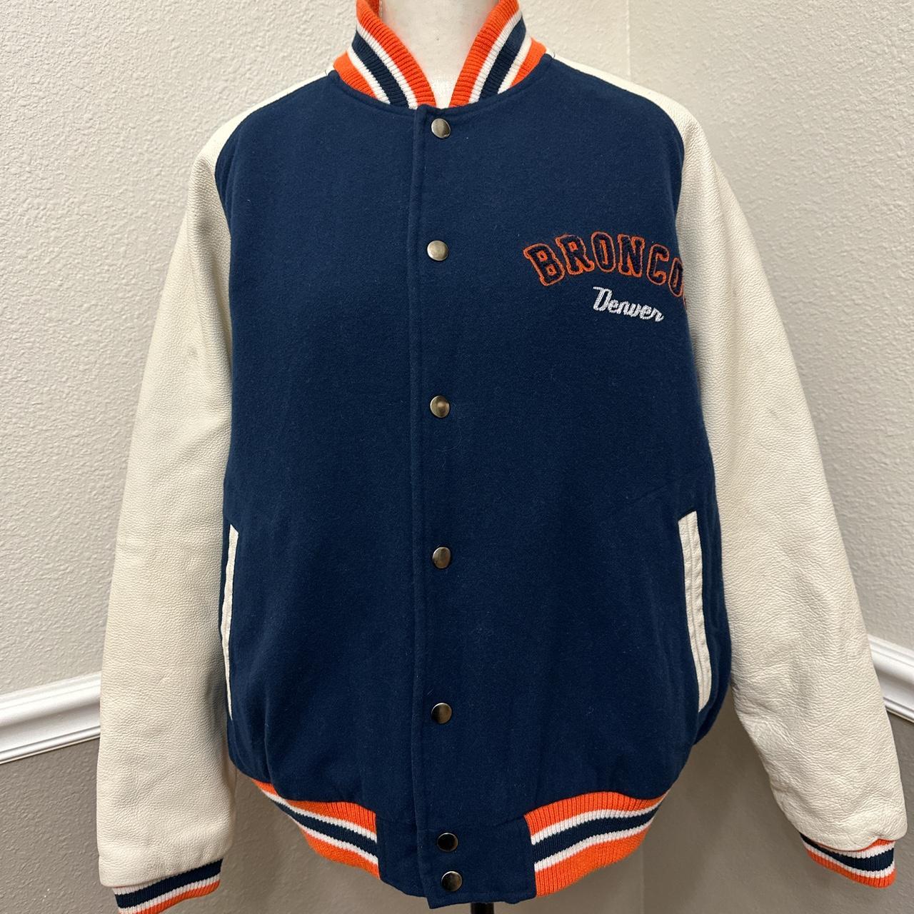 DENVER BRONCOS TWO-TONE WOOL AND LEATHER JACKET - NAVY/WHITE