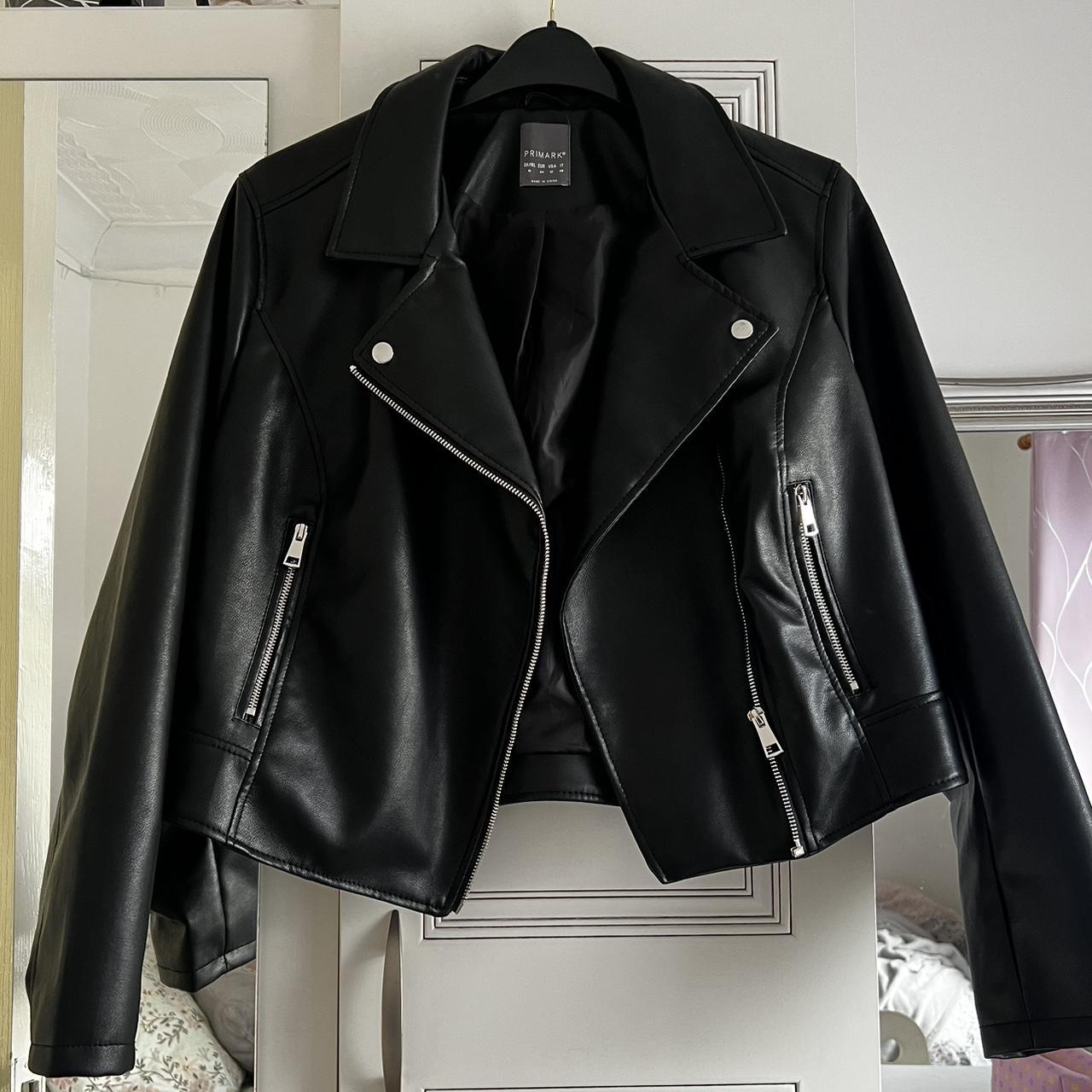 Primark Black leather jacket Size UK 16 I’m a size... - Depop