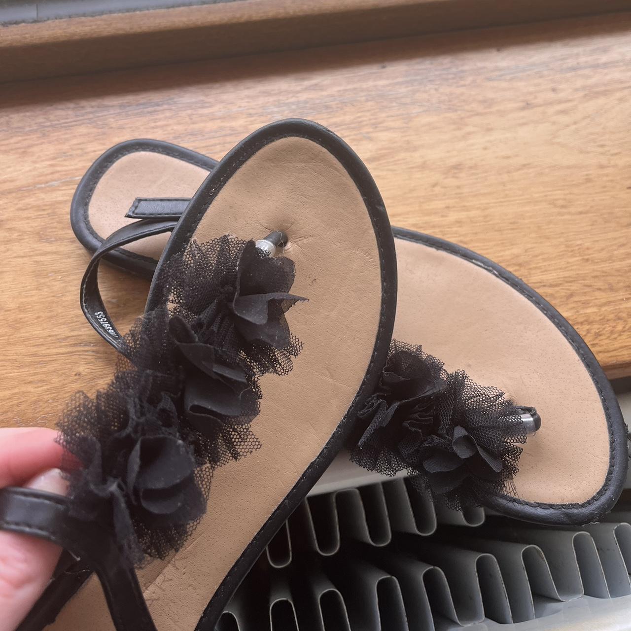 Black flower design flip flop sandals from Penneys Depop