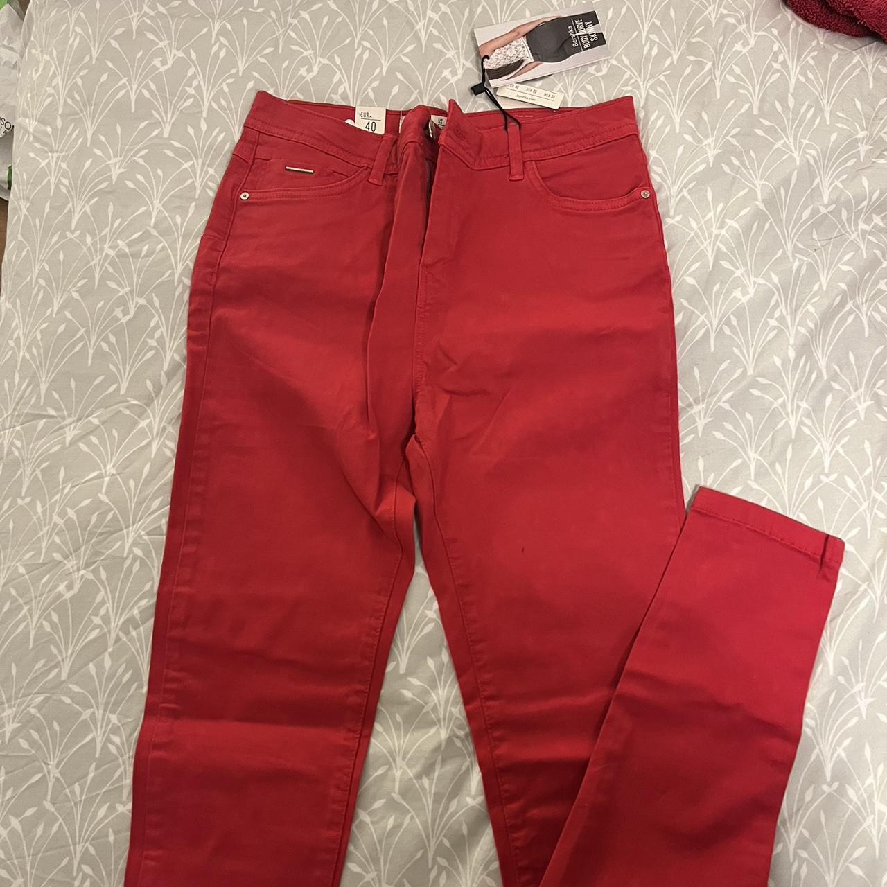 High waisted red skinny jeans from Bershka Depop