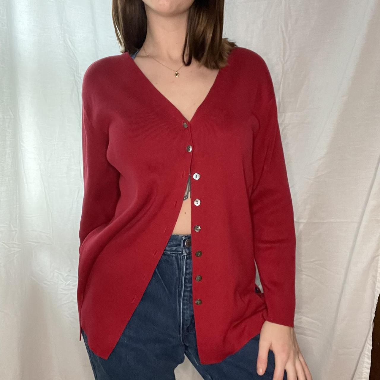 Red Button Up Knit Cardigan Vintage Talbots long Depop