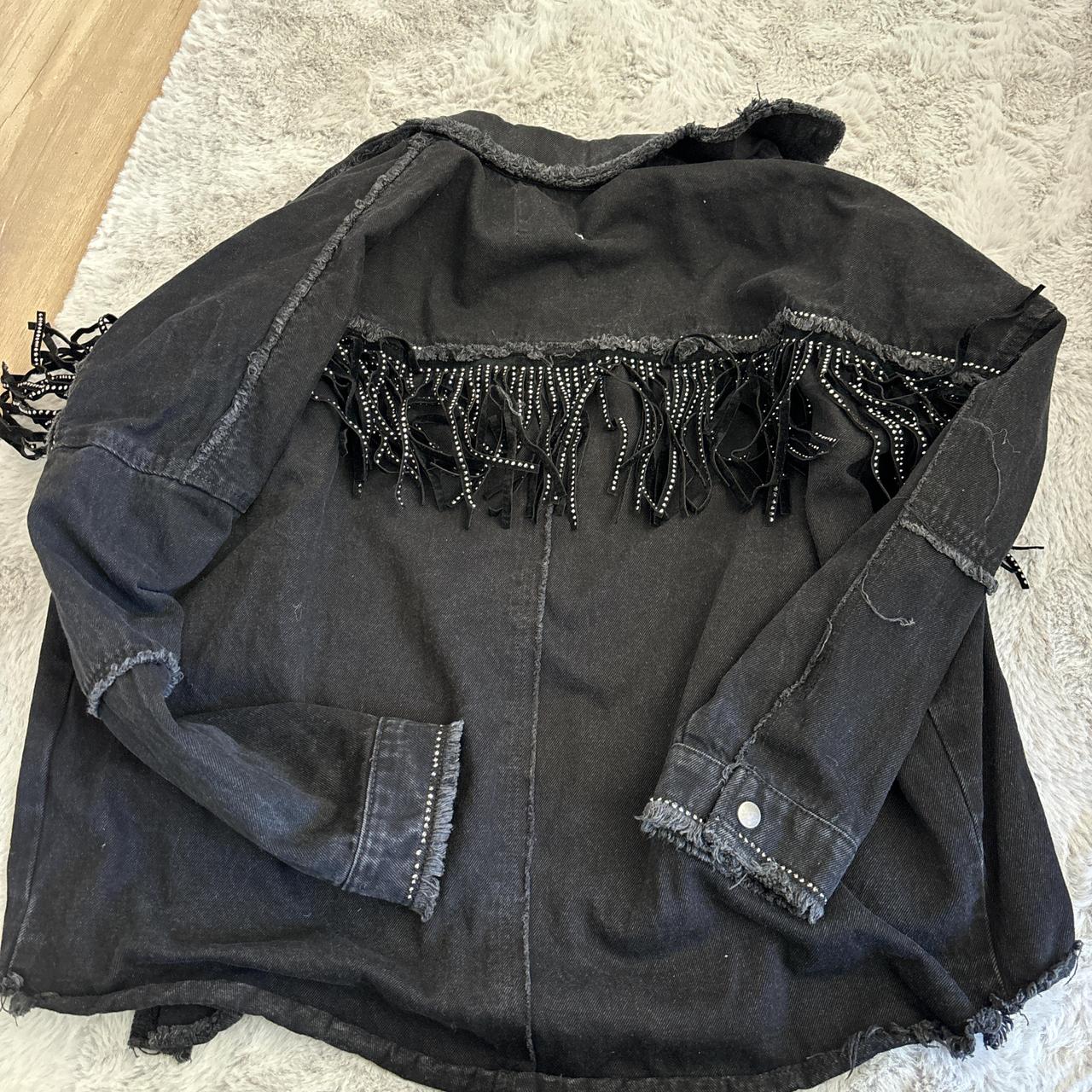Zara Black Denim Fringe Crystal Embellished | Depop