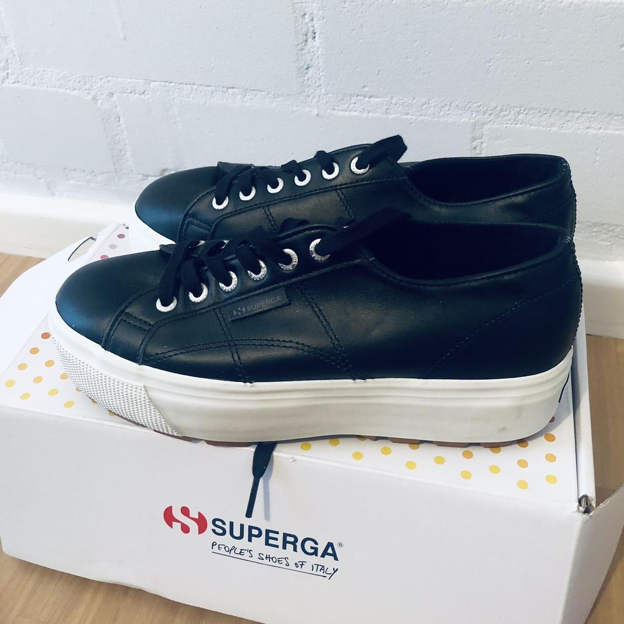 superga black leather platform sneakers