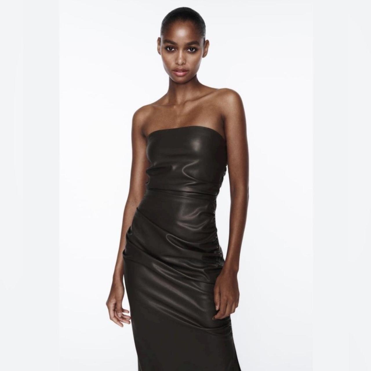 Strapless Leather Dress Zara Zara Leather Dark Green Dress Pickle