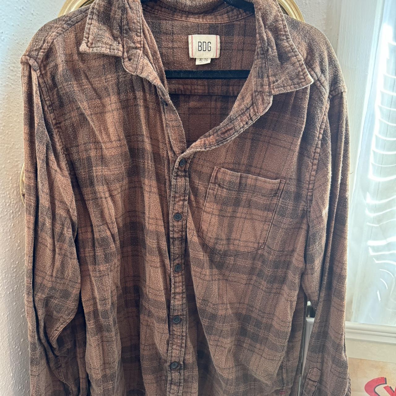 Super cozy brown plaid flannel from Urban. Size XL. - Depop