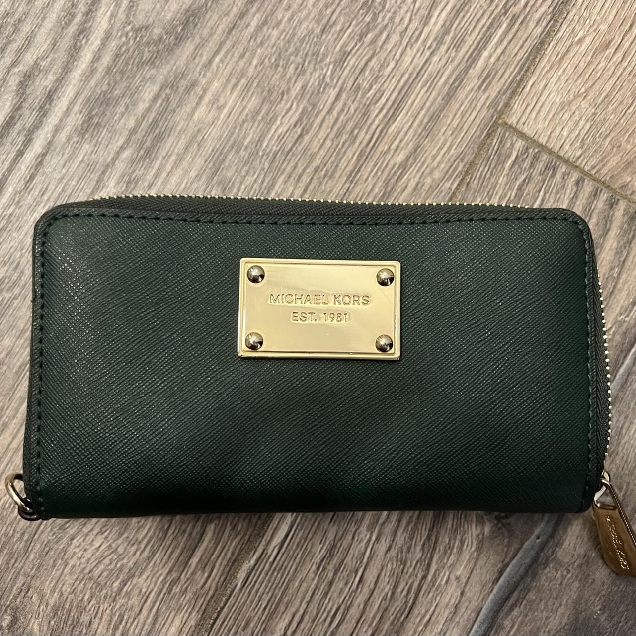 Green michael kors online wallet